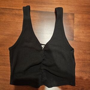 Garage Black Scrunched Cropped Tank Top